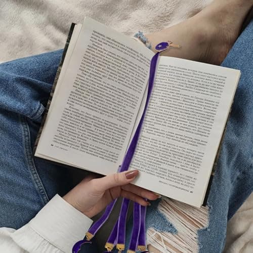 bibiage Velvet Bible Ribbon Bookmark, 5 Multi-Page Bible Bookmarks for Women & Men, 14 inch Ribbon Bookmark for Bible Study, Elegant Christian Gift with Moon Star Pendants, Purple - Thumbnail 5