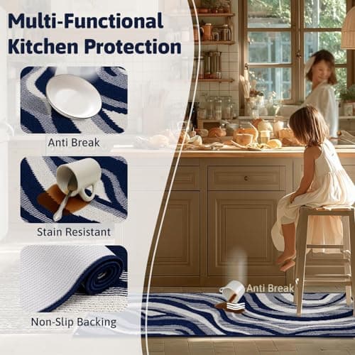 Yamaziot Washable Hallway Runner Rug 2x8 – Non Slip Modern Abstract High-Low Textured Kitchen Runner Rug, Boho Carpet Runner for Kitchen, Entryway, Bedroom, Laundry, Navy Blue - Thumbnail 6