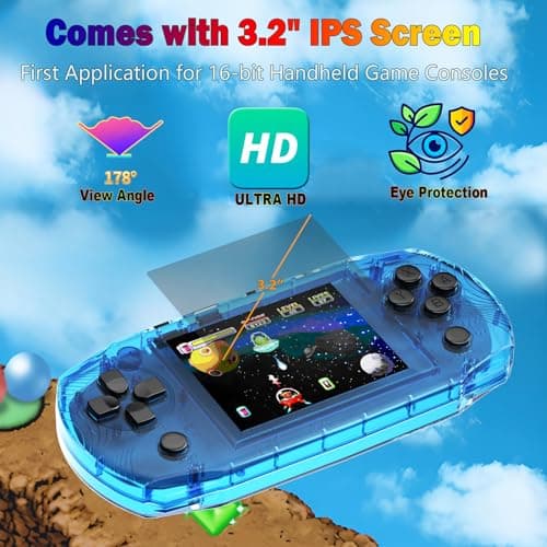 3.2" IPS Large Screen Handheld Game Console for Kids Preloaded 100 Retro Video Games, Portable Gaming System Rechargeable Battery, Mini Travel Electronic Toy Gifts for Boys Girls (Blue) - Thumbnail 3