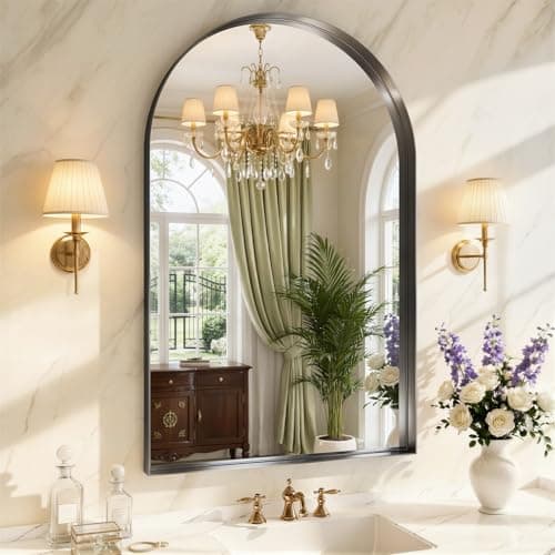 MYSUNORIA Arch Mirror for Bathroom Sink, 30"x48" Black Frame Mirror for Wall Mounted, Bathroom Vanity Mirror with HD Tempered Glass, Bedroom, Farmhouse, Living Room, Entry Way, Vanity, Restroom - Image 1