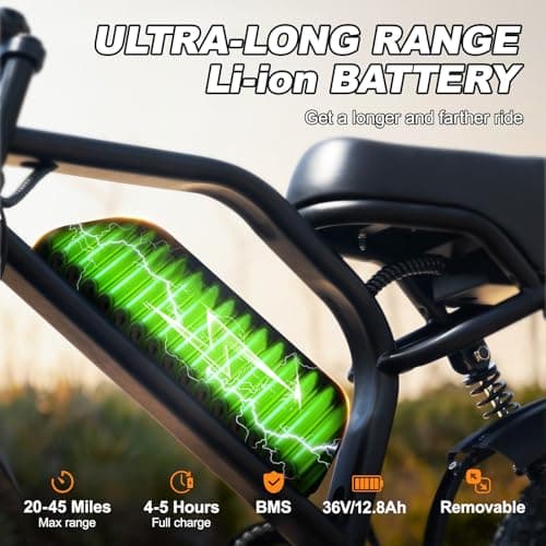 AVDLBIKE Electric Bike, 16'' Fat Tire eBike for Teens/Adults, 500W E-Bike with 36V/12.8Ah Removable Battery, 20MPH 45 Mile Range Commuting Electric Mountain Bike with Dual Dual Brakes-Orange A13 - Thumbnail 3