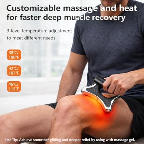 AMAWIN Heated Muscle Scraper Tool –Electric Fascia Knife Massager Heating and Vibration, Muscle Scraper Tool, Body Gua Sha Massage Tool,Fascia Tool Massage Tools for Deep Tissue (Black) - Thumbnail 3