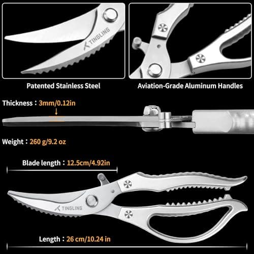Kitchen Scissors for Food All Purpose: Heavy Duty Poultry Shears for Chicken Bone and Meat, Stainless Steel Cooking Scissors - Thumbnail 4
