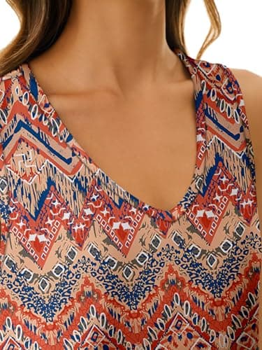 GKBK Womens Tank Tops 2026 V Neck Babydoll Flowy Peplum Tops for Women Dressy Boho Sleeveless Floral Tank Tops Bohemia Orange - Thumbnail 5