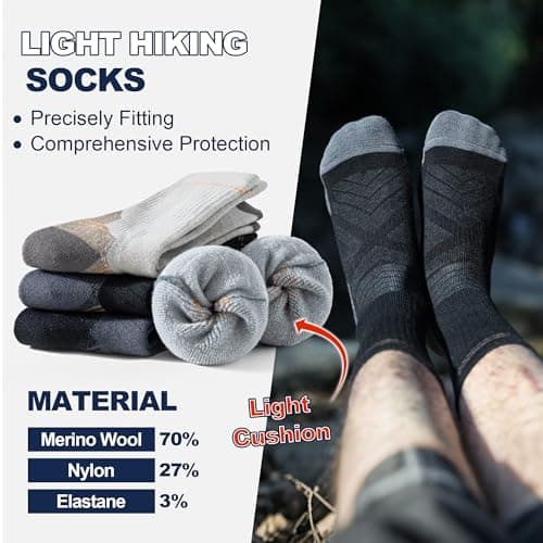 BISOUSOX Merino Wool Warm Socks for Men Women, 3 Pairs Winter Thermal Moisture Wicking Boot Socks, Breathable Wool Hiking Sock - Thumbnail 6