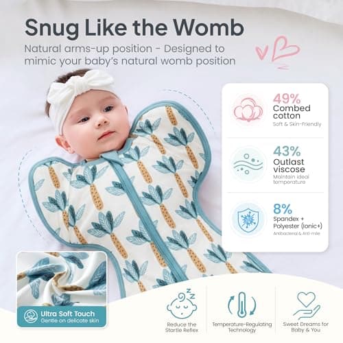 i-baby Outlast® Transitional Swaddle Sleep Sack, Arms Up Self-Soothing Swaddles with Arms in Out Cuffs Design for Newborns, Baby Sleeping Bag Wearable Blanket, Boy Girl Newborn Essentials 0-3M - Thumbnail 4