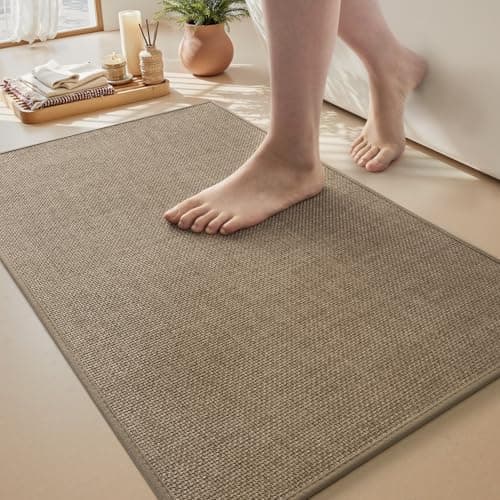 MontVoo Bath Mat Rug-Ultra Thin Non Slip Bath Mats for Bathroom Mat Quick Dry, Rubber Backing Washable Bathroom Rugs Fit Under Door, Absorbent Bath Rugs for Floor,17"x24",Khaki - Image 1