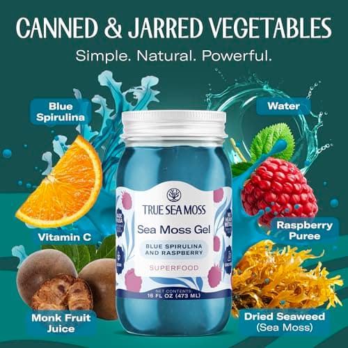 TrueSeaMoss Sea Moss Gel – Made in USA – Wildcrafted Seamoss, Fruits & Jarred Vegetables – Blue Spirulina, Pack of 1 (Labels May Vary) - Thumbnail 3