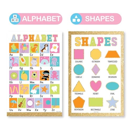 ABC Posters for Classroom Wall Decor - Learning Posters for Toddlers 1-3, Alphabet Poster for Toddlers, ABC Chart for Wall, 1-100 Number Chart Colors and Shapes, Pastel Laminated Educational Poster - Thumbnail 5