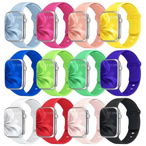 12 Pack Sport Bands Compatible with Apple Watch Band 38mm 40mm 41mm 42mm 44mm 45mm 46mm 49mm for Women Men,Soft Wristband Silicone Strap for iWatch Bands Series 11 10 9 8 7 6 5 4 3 2 1 Ultra SE - Image 1