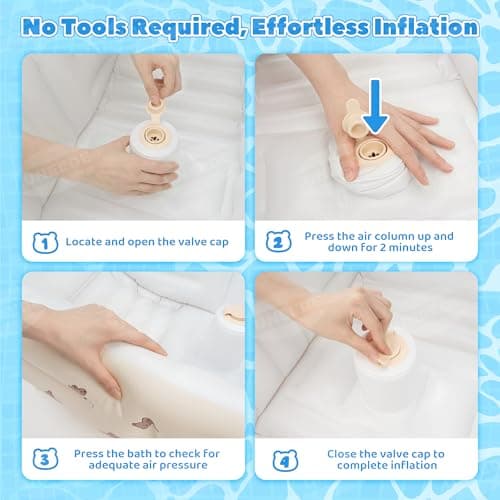 UNEEDE Inflatable Bathtub for Toddlers, Portable Baby Tub with Built-in Air Pump, Anti-Slip Design with Big Drain, Perfect for 0-6 Months Newborn and up, Ideal for Home Travel & Beach - Thumbnail 4