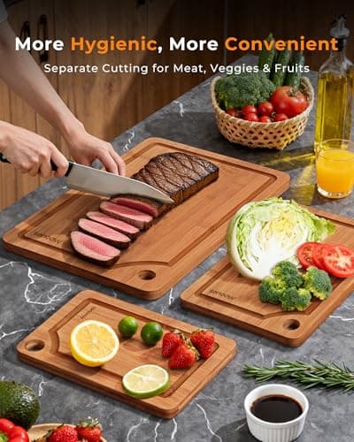 Bamboo Cutting Board for Kitchen, Knife-Friendly Wooden Cutting Boards Set 3-Piece with Juice Groove, Durable Chopping Boards for Meat, Vegetables, Fruits, Cheese – Multi-Purpose, Kitchen Gifts - Thumbnail 3