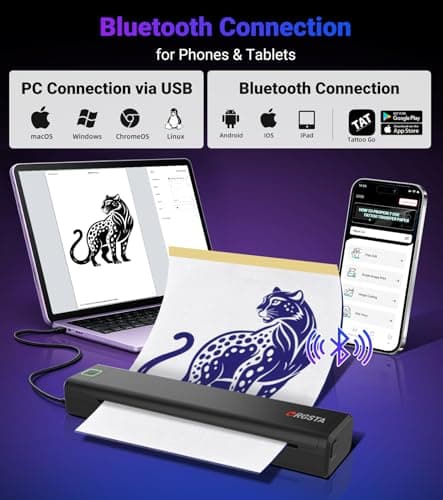ORGSTA Tattoo Stencil Printer, Wireless Thermal Tattoo Printer with 10pcs Transfer Paper, Compatible with Phone/Tablet/PC, Tattoo Supplies for Tattoo Artists & Beginner - S008 - Thumbnail 2