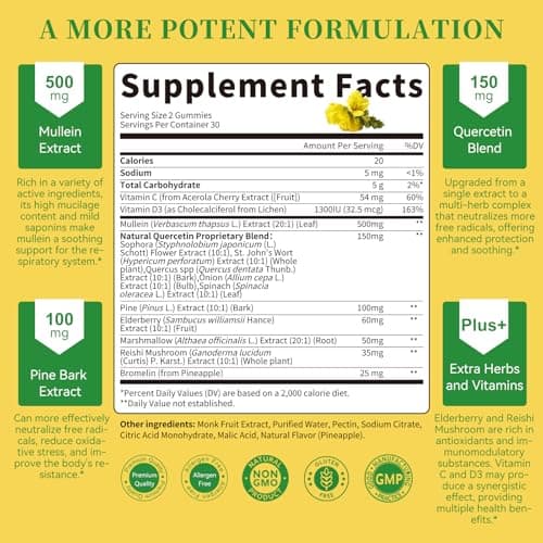 (2 Pack) Mullein Gummies for Lung Cleanse & Lymphatic Drainage* -120 Count - Thumbnail 2
