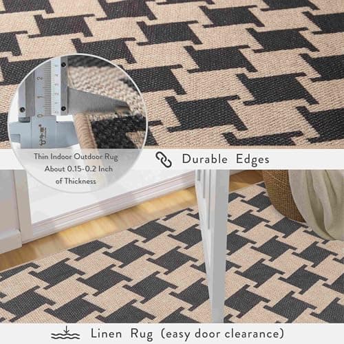 Latte&Fog Modern Checkered Easy Jute 4x6 Rug, Washable Outdoor Patio Rug for Living Room, Black and Brown Contemporary Non Slip Natural Indoor Carpet for Bedroom Backyard Office Dining Room - Thumbnail 6
