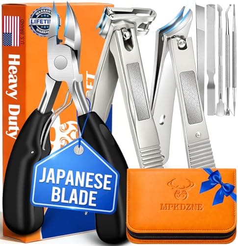 8-in-1 Heavy Duty Toenail & Fingernail Clippers for Seniors Men with Thick & Ingrown Nails - Manicure Pedicure Kit with 360° Swivel Head - Professional Wide Jaw Podiatrist Tools - Image 1