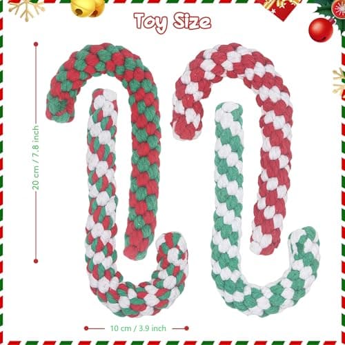 Onwoli Christmas Dog Rope Toys, Christmas Cane Candy Rope Toy, 4 Packs Dog Interactive Chewing Toys for Puppy Small Medium Dogs Training Playing Teething Cleaning, for Dogs - Thumbnail 6