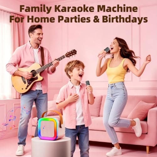 Kids Karaoke Machine Toy for Ages 3-12, Rechargeable Portable Bluetooth Speaker with 1 Wireless Microphone, LED Light Up Voice Changer, Christmas Birthday Gift for Boys Girls Grandkids (Pink - 1) - Thumbnail 6