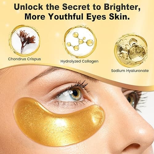Under Eye Patches (48 Pairs) - 24K Gold Eye Masks Enriched with Abundant Collagen for Dark Circles, Puffiness, Smooth Fine Line, Nourish Skin Gifts for Women - Vegan & USA Tested - Thumbnail 3