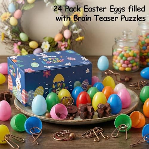 24 Pcs Brain Teaser Puzzles for Adults - Metal & Wooden 3D IQ Test Logic Game, Unlock Interlocking Brain Puzzle Toys for Teens Kids, Smart Educational Desk Toy for Mind Challenges - Thumbnail 2