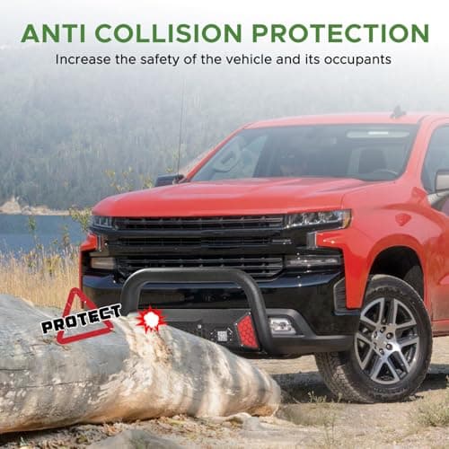 Partree Bull Bar Fit for Chevy Silverado 1500/GMC Sierra 1500 2019-2025 with LED Light & w/License Plate Bracket DIY Paintable Truck Front Bumper Brush Push Bar Front Grille Guard Protector - Thumbnail 4