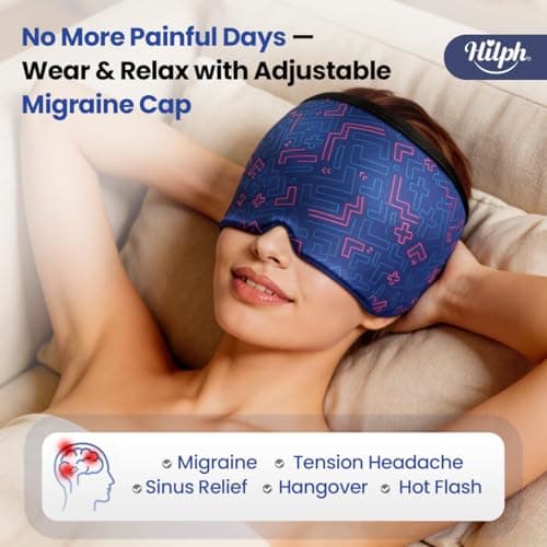 Hilph Adjustable Migraine Relief Cap with Thickened Gel Cold Compress, Headache Relief Cap, Face Cooling Mask Gel Head Wrap for Tension, Stress & Hangover, Soothing Gifts for Women Men Blue - Thumbnail 2