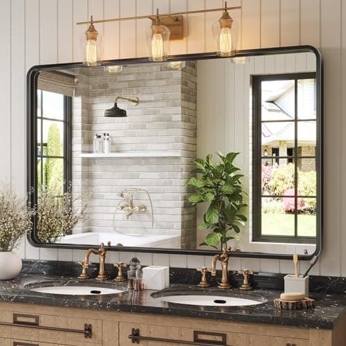 Brightify Black Bathroom Mirror, 48x30 Inch Rectangular Metal Framed Mirrors for Over Sink, Vanity, Living Room, Bedroom, Fireplace, Entryway - Image 1