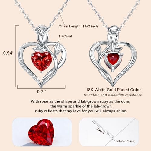 JACUPO Heart Birthstone Silver Necklace for Women(01/07 - Ruby) - Thumbnail 3