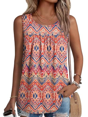 NORACORA Womens Summer Tank Tops Sleeveless T Shirt Casual Loose Fit Tunic Blouses Boho Print 4XL