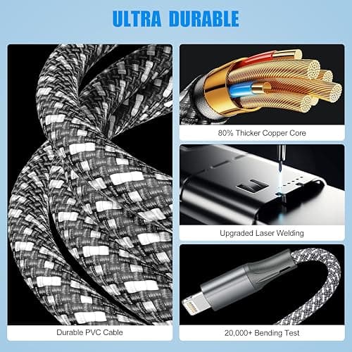 Multi Charging Cable for Apple Watch Charger,3 in 2 USB C Cable 6FT iPhone Charger/Type C/Lightning Travel Essentials Cables for iWatch Ultra/SE/10-1&iPhone 16-5 Pro/Plus - Thumbnail 4