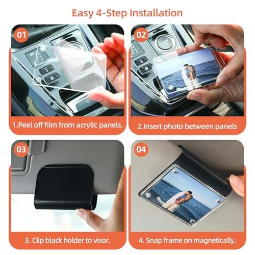Car Picture Holder 2 Pack Magnetic Snap-On Sun Visor Photo Clip for Crystal-Clear Acrylic Frame for Family, Pets, Travel Pictures Car Decor Personalized Anniversary Accessories Gifts for Men Women - Thumbnail 4