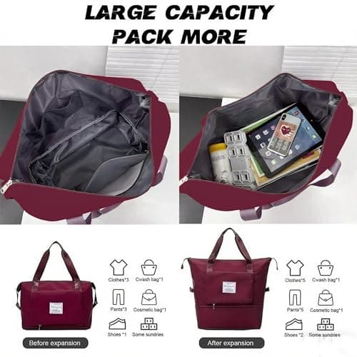 Large Capacity Foldable Travel Bag, Sports Shoulder Bag, Duffel Bag, Wet and Dry Separation, Waterproof Oxford Fabric(Deep Purple, Large) - Thumbnail 3