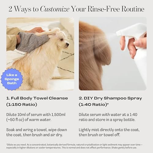 Muddi Pet Dog Concentrated Waterless Rinse-Free Shampoo & Conditioner with Bath Mitt – Sensitive Skin, Stress & Itch Relief Gentle Leave-in Serum – 98.65% Naturally Derived-Dry Shampoo for Dogs–8×10ml - Thumbnail 3