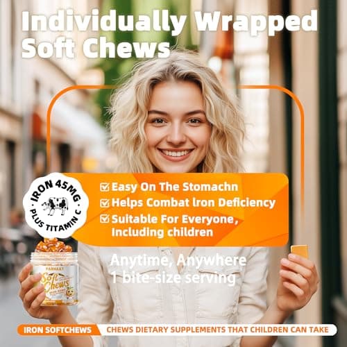Parhaat Iron Soft Chew Supplement with Vitamin C | Orange Flavored | Gluten Free | Iron Supplement for Women Men and Kids | 60 Count | 2 Month Supply - Thumbnail 5