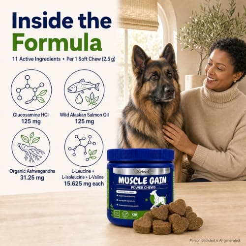 Xiderdl 11-in-1 Muscle & Weight Support Chews for Dogs – High Protein Supplement with Amino Acids, BCAAs, Antioxidants & Vitamins – Muscle Support Soft Chews for Puppies & Adult Dogs, 120 Count - Thumbnail 6