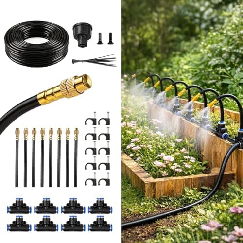 50FT Drip Irrigation Kit, 360° Adjustable Garden Watering System with 1/4" Tubing, Brass Misting Nozzles, DIY Irrigation System for Plants, Raised Beds, Greenhouse - Image 1