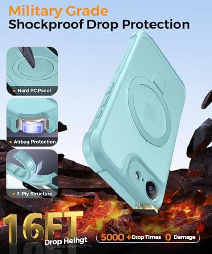 MOCCA for iPhone 17e Case & iPhone 16e Case with Magnetic Invisible Stand [Full Camera Protection][Compatible with Magsafe] Military Drop Shockproof Translucent Matte Phone Case Cover 6.1",Blue - Thumbnail 5