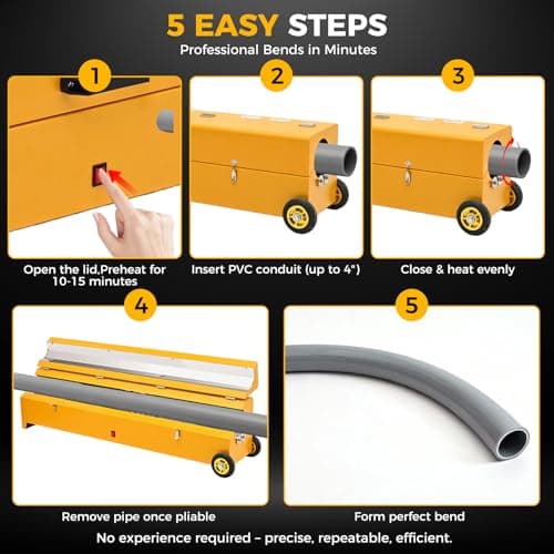 OTRUZPV 1/2" to 4" Electric PVC Conduit Heater with Temperature Detector, 2300W Portable PVC Pipe Heater with Wheels for Electricians, Contractors & Workshop Pipe Bending Projects - Thumbnail 3