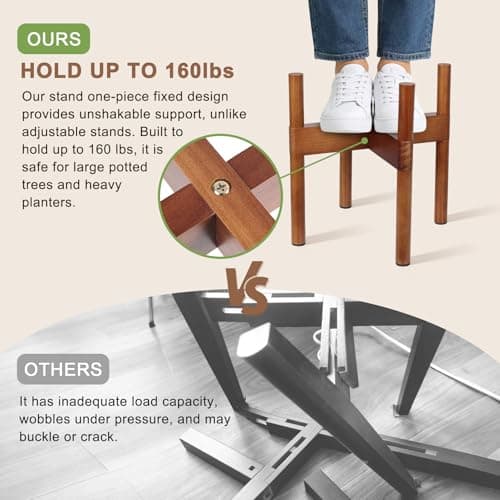 Vigordream Plant Stand Indoor, Wood Plant Holder, Mid Century Modern Decor Tall Planter Stands, 2 Height Displays Corner Single Flower Stand for Balcony, Living Room,Garden Patio Fit 5-10 Inch Pots - Thumbnail 3