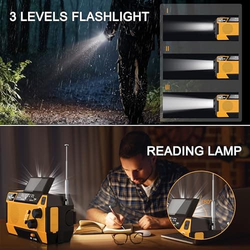Hand Crank Emergency Radio 7400mWh (2000mAh) Solar Hand Crank Radio Built in 3 Charging Cables AM/FM/NOAA Weather Radio Battery Operated Hand Crank Charger for Emergency Supplies Survival Gear - Thumbnail 6