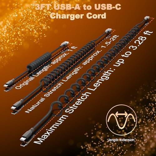 USB A to USB C Coiled CarPlay Cable [2-Pack, 3ft], Auto Coiled Retractable iPhone Car Cord Retractable Fast Charge Cord for Car, Compatible with iPhone 17/16/15 Plus/Pro/Pro Max/Samsung Galaxy S23 - Thumbnail 5