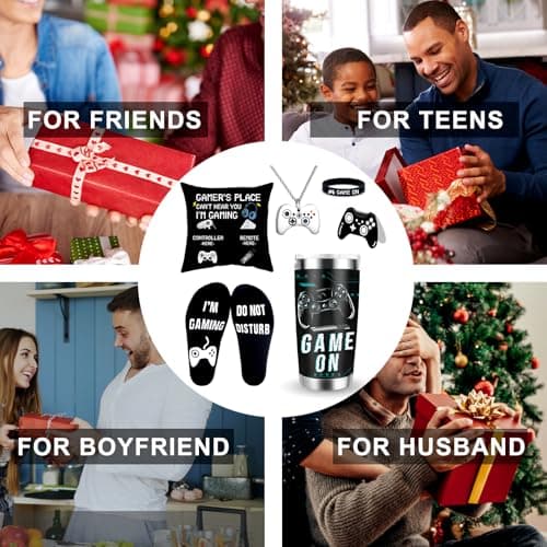GOAUS Valentines Day Gamer Gifts Set, Gaming Socks, 20 oz Tumbler, Pillow Cover 18x18 inch, Necklace, Bracelet, Gift Card for Teen Boys Men Teenagers Him - Thumbnail 6