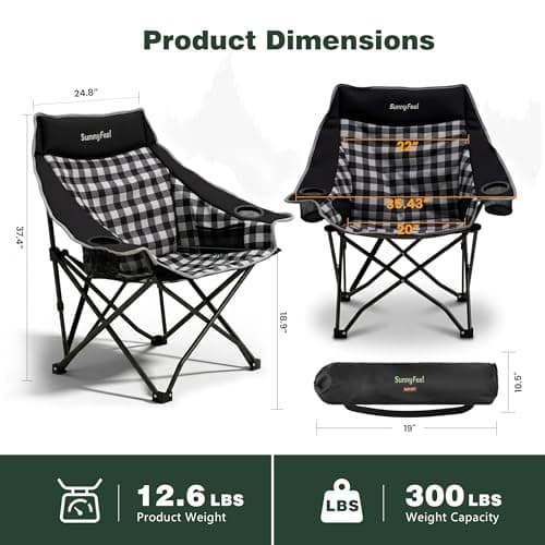 SUNNYFEEL Heavy Duty Camping Chairs for Adults Portable Oversized Folding Chair with Side Pockets & Cup Holde for Fishing,Trip,Picnic,Lawn,Concert Outdoor, Carry Bag Included - Thumbnail 2