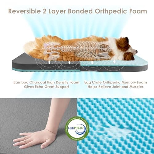 EHEYCIGA Foldable XXL Dog Bed for Large Sized Dog, 54"x38"x7.5" Faux Fur Fluffy Pet Couch Bed, Orthopedic Calming Memory Foam Big Pet Bed, Washable Pet Sofa Bed with Non-Slip Bottom, Camel - Thumbnail 3