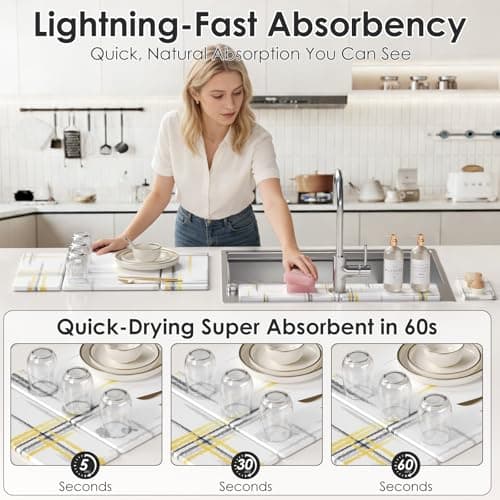 3 PCS Large Stone Dish Drying Mat for Kitchen Counter -24"x16" Absorbent Diatomaceous Earth Mat with Stone Faucet Mat & Soap Tray - Quick Dry, Collapsible, Non-Slip Countertop Organizer - Thumbnail 2