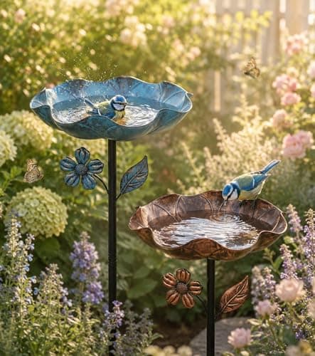 Twirleternity 2PCS 11” Dia Metal Bird Bath for Outside - Image 1