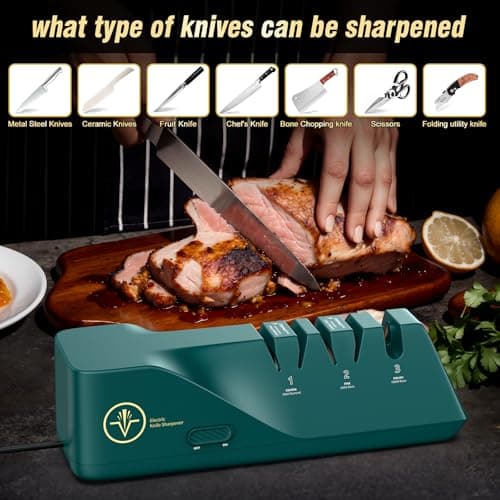 Knife Sharpener, Diamond Abrasives Electric Knife Sharpener for Stainless Steel and Ceramic Knives, with Dust Collection Box, Quick Sharpening & Polishing - Thumbnail 3