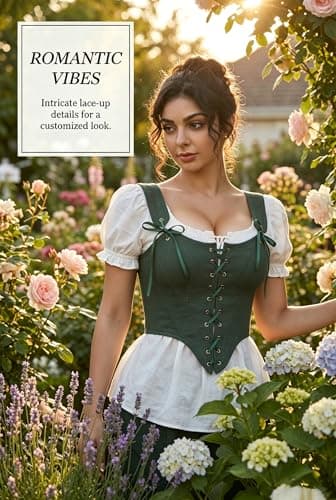 Grodress Renaissance Corset Vest Tops for Women Linen Overbust Bustier Bodice Sleeveless Drawstring Crop Lace Up - Thumbnail 2