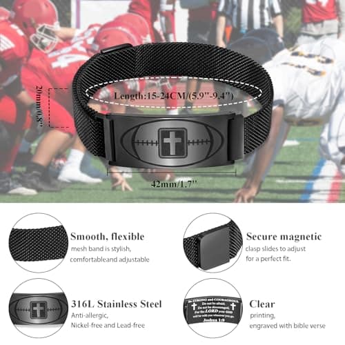 GLEZZA Football Bracelet Jewelry Gifts,Faith Cross Bracelets for Men Jewelry Gift Religious Baptism Easter Gifts for Teens Teams Son Grandson Brother,Adjustable Size - Thumbnail 6
