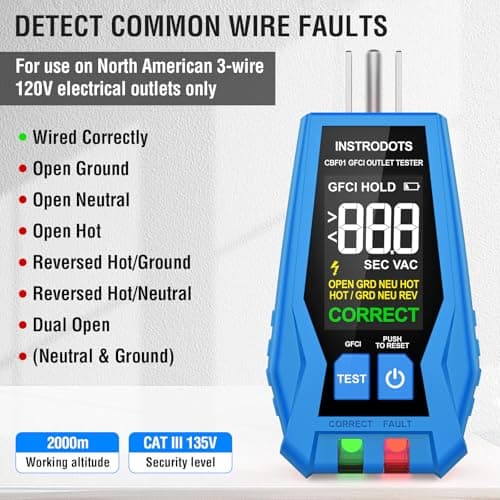INSTRODOTS Circuit Breaker Finder, Digital Breaker Finder with GFCI Outlet Tester, AC 90-135V Electrical Circuit Tracer with Buzzer Alarm & Color LCD Display, Includes Batteries & Carrying Case - Thumbnail 6